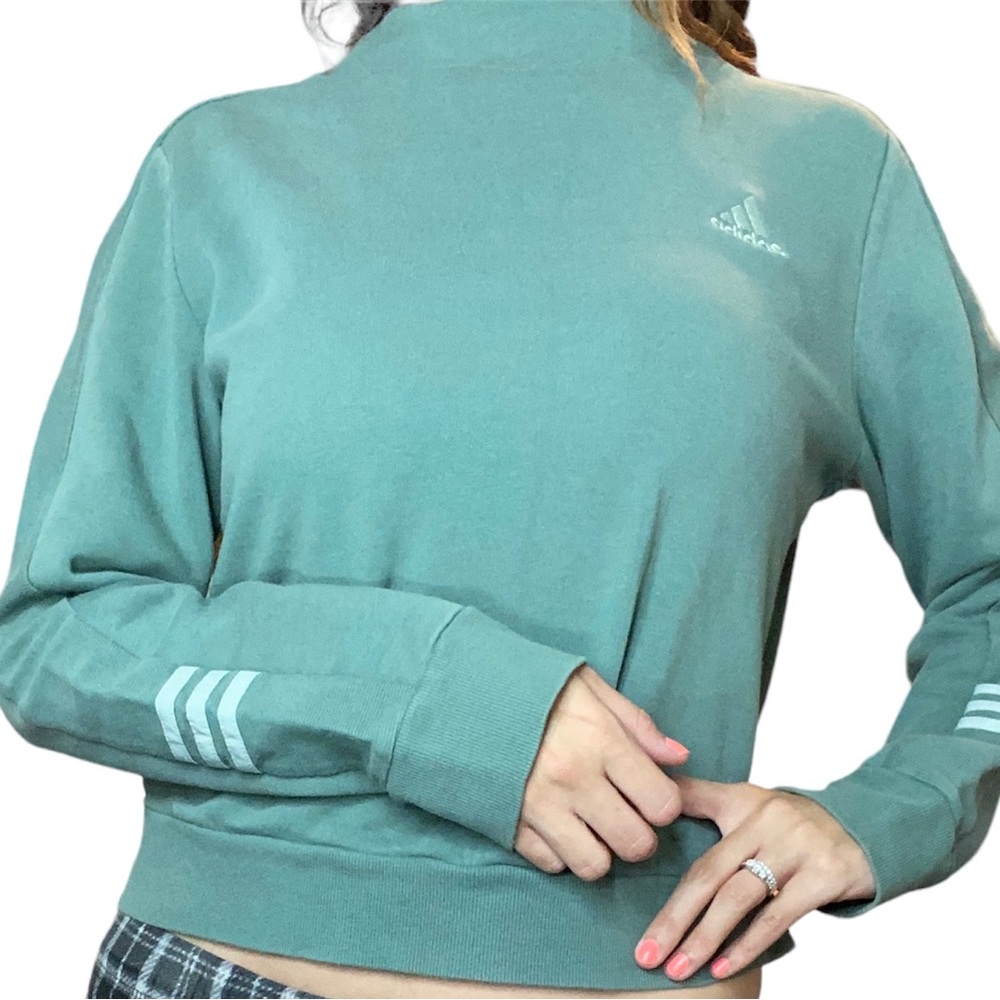 Adidas Womens Small Green Mockeck Pullover Longsleeve Jacket no Hood